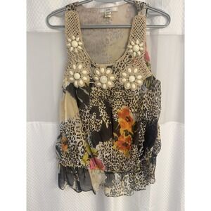 Vintage Ya Da 100% Silk Beaded Blouse Sleeveless Medium